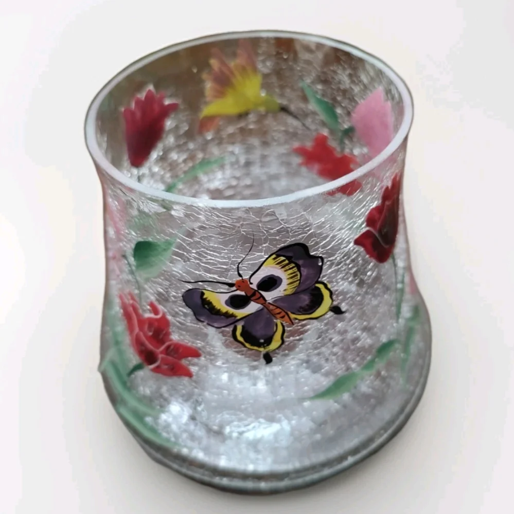 Yankee Candle Type Crackle Glass Jar topper Shade Butterfly, Tulips, Humingbird! - Picture 5 of 12